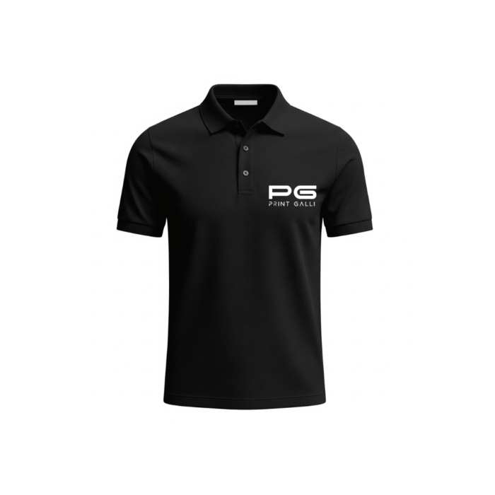 PG-Carbon Cotton Pique Black Polo T-Shirt - Image 1