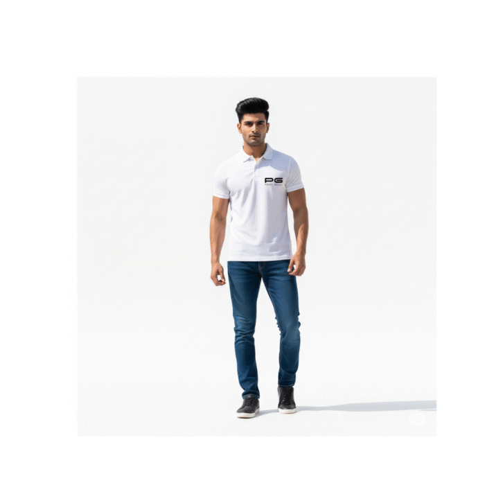 PG-Flying Machine Men’s Dry-Fit White Polo T-Shirt - Image 2