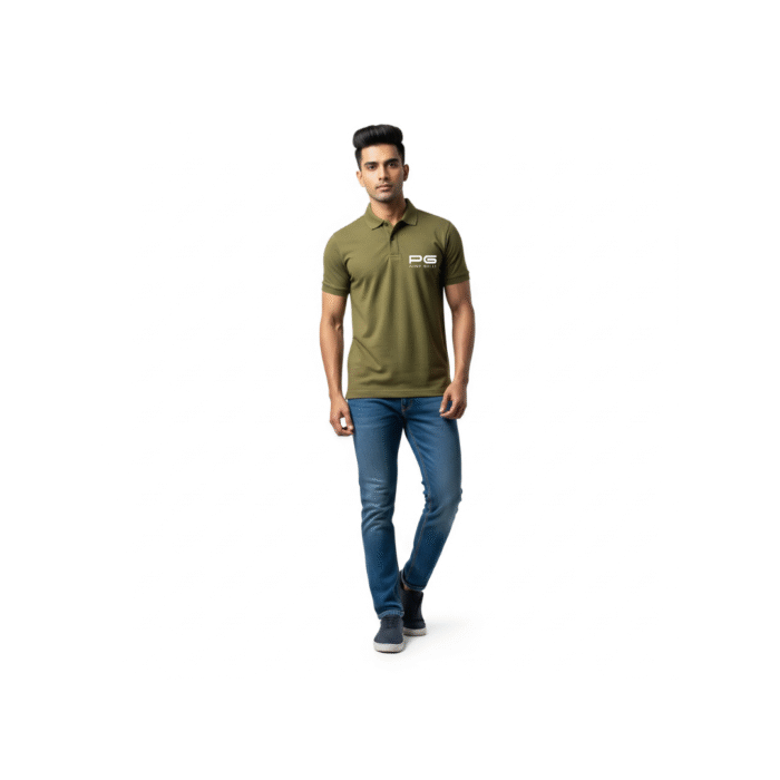 PG-Carbon Cotton Pique Military Green Polo T-Shirt - Image 2