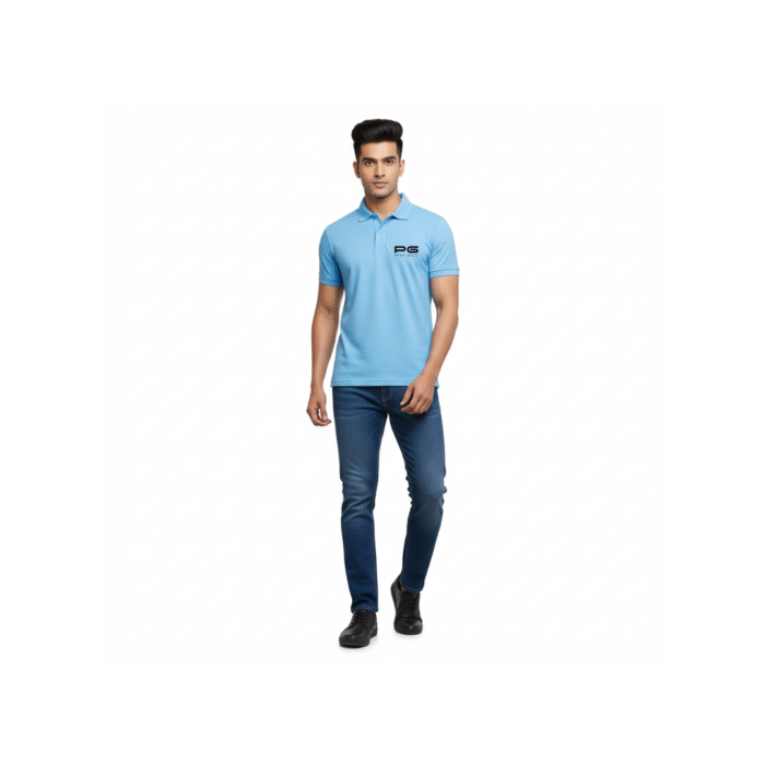 PG-Carbon Cotton Pique Ice Blue Polo T-Shirt - Image 2
