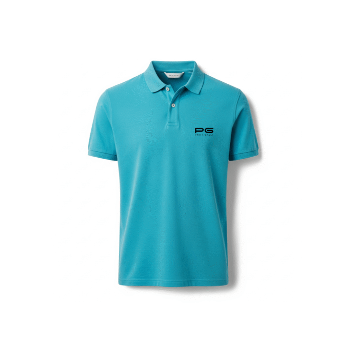 PG-Carbon Cotton Pique Turquoise Blue  Polo T-Shirt - Image 1