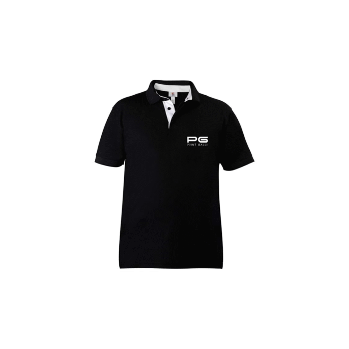 PG-Spanish Magcool Black Polo T-Shirt with White Inner Collar - Image 1
