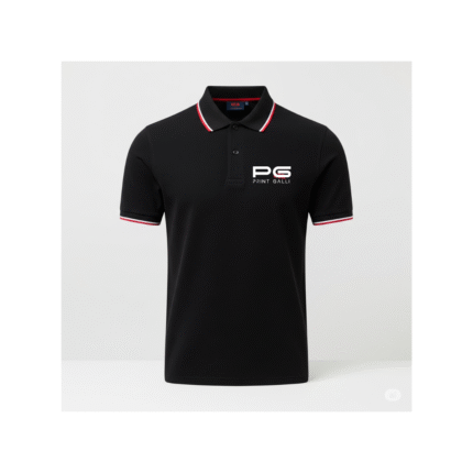 PG-UCB Style Black Cotton Polo T-Shirt with White & Red Tipping