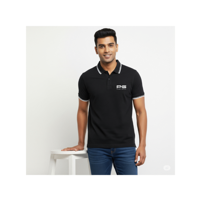 PG-Rare Rabbit Black Polo T-Shirt (Unisex Fit) - Image 2