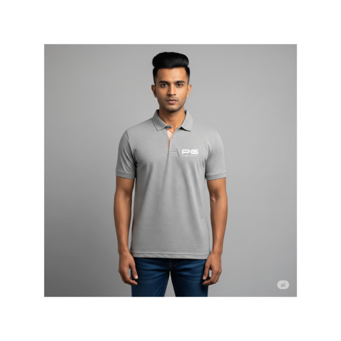 Adidas Navy Grey Polo T-Shirt with Peach Collar Accent - Image 2