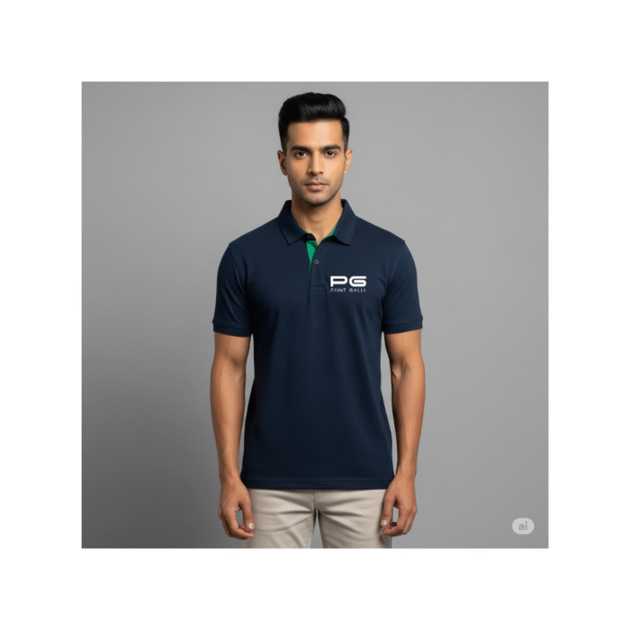Adidas Navy Blue Polo T-Shirt with Green Collar Accent - Image 2