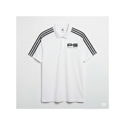 PG-Adidas White Polo T-Shirt with 3 Black Stripes