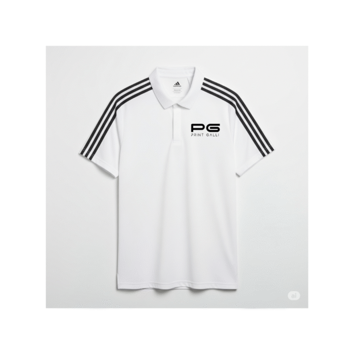 PG-Adidas White Polo T-Shirt with 3 Black Stripes - Image 1
