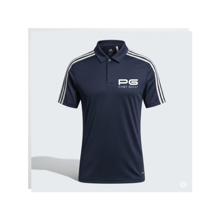 PG-Adidas Navy Blue Polo T-Shirt with 3 White Stripes - Image 1