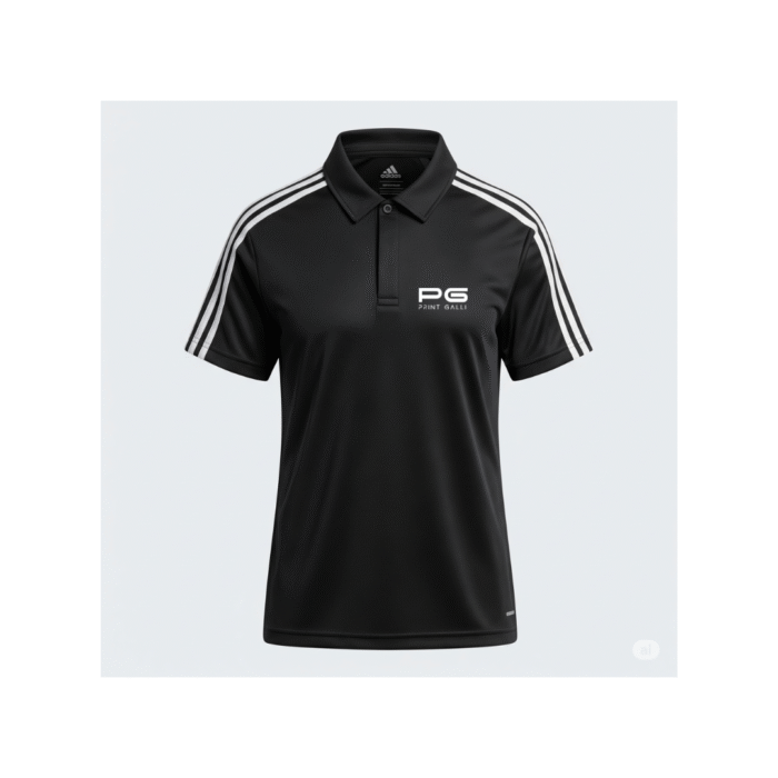 PG-Adidas Black Polo T-Shirt with 3 White Stripes - Image 1