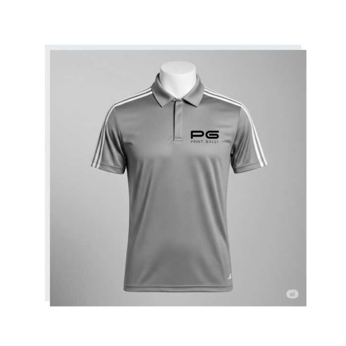 PG-Adidas Grey Polo T-Shirt with 3 White Stripes - Image 1