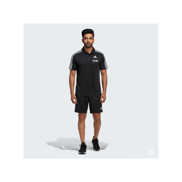 PG-Adidas Black Polo T-Shirt with 3 White Stripes - Image 2