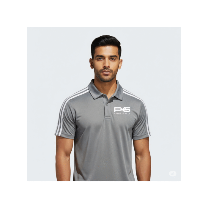 PG-Adidas Grey Polo T-Shirt with 3 White Stripes - Image 2