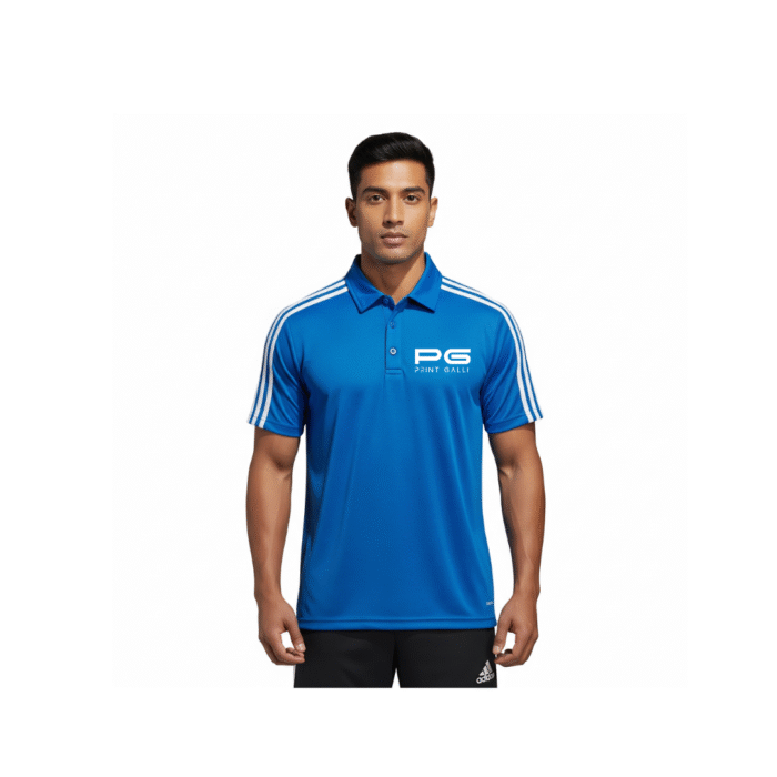PG-Adidas Royal Blue Polo T-Shirt with 3 White Stripes - Image 2