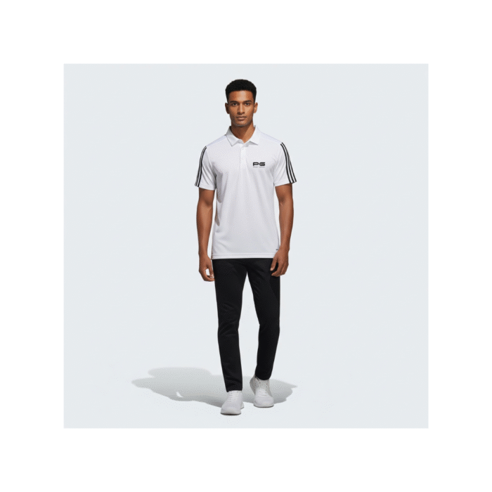 PG-Adidas White Polo T-Shirt with 3 Black Stripes - Image 2