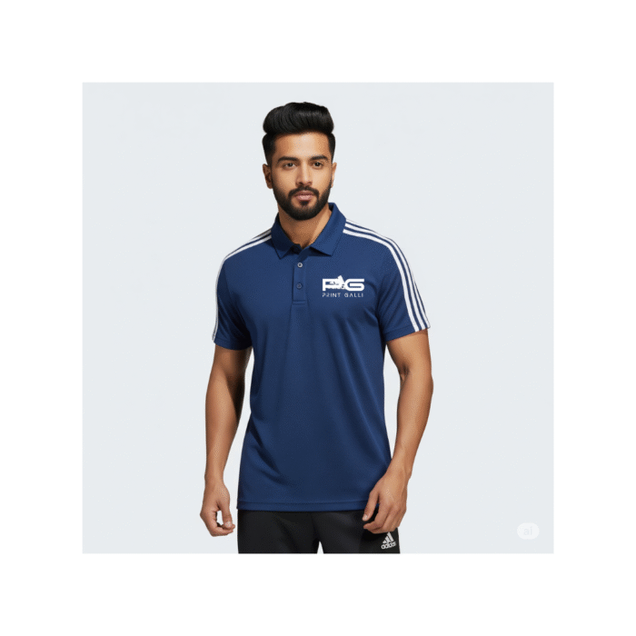PG-Adidas Navy Blue Polo T-Shirt with 3 White Stripes - Image 2