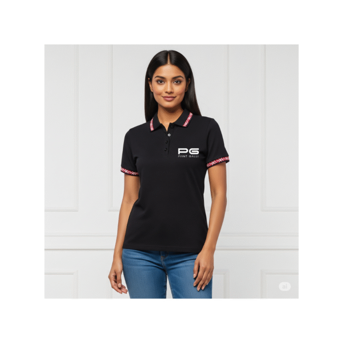 PG-Wild Horn Black Polo T-Shirt with Jacquard Collar - Image 3