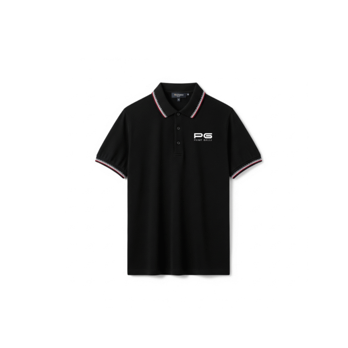 PG-Wild Horn Black Polo T-Shirt with Jacquard Collar - Image 1